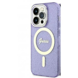Guess Futrola za iPhone 14 Pro IML Glitter Peony Gold Purple MagSafe
