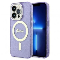 Guess Futrola za iPhone 14 Pro IML Glitter Peony Gold Purple MagSafe