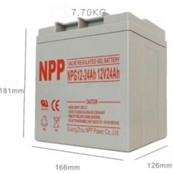 NPP NPG12V-24Ah, Gel battery, C20=24AH, T14, 166x126x174x181, 7,6KG, Light grey