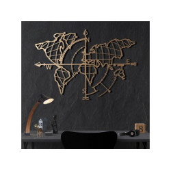 WALLXPERT Zidna dekoracija World Map Compass Gold