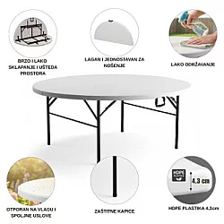 EPRO Garden sklopivi baštenski sto Ø122 74cm, metal-plastika