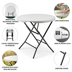 EPRO Garden sklopivi baštenski sto Ø80 74cm, metal-plastika