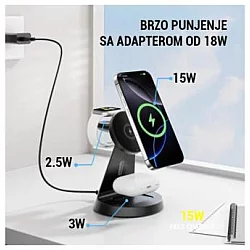 3G Desktop držač za mobilni telefon magnetic ZJ02 3u1 (wireless punjac za mobilni telefon, slusalice i Apple smart watch)