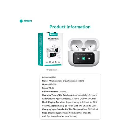 3G Bluetooth slušalice Coteci MS-028 AI bele