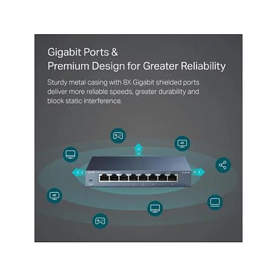 TP LINK Switch TL-SG108 Gigabit/8x RJ45/10/100/1000Mbps/Desktop metalno kuciste