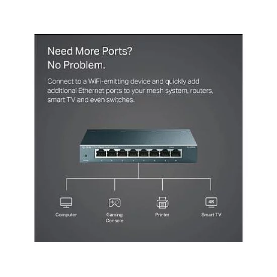 TP LINK Switch TL-SG108 Gigabit/8x RJ45/10/100/1000Mbps/Desktop metalno kuciste