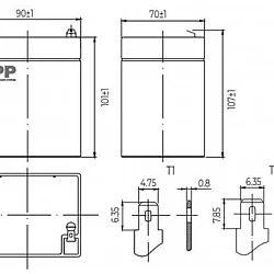 NPP NP12V-4.5Ah, AGM Battery, C20=4.5AH, T1, 90x70x101x107, 1,5KG