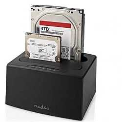 NEDIS HDDUDB3210BK USB 3.2 DUPLI docking station za 2.5/3.5 SATA hard diskove, Kloniranje max 8TB