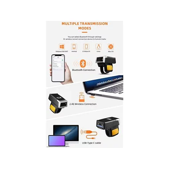 GMB POS-BSH500 GMB 2d/OCR CMOS Warehouse Finger barcode scanner, 600mAh, 1MP, BT/WiFi