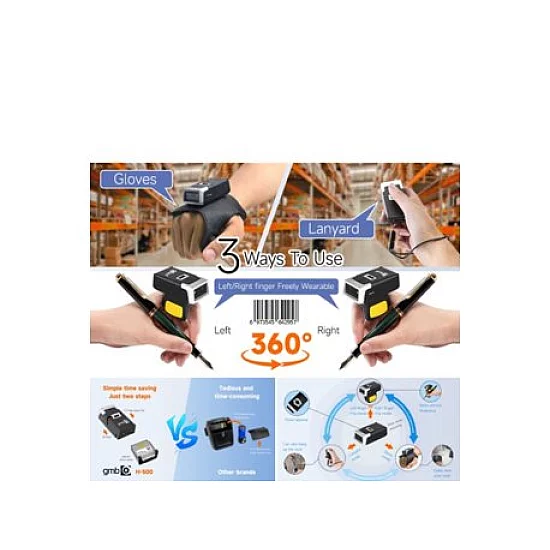 GMB POS-BSH500 GMB 2d/OCR CMOS Warehouse Finger barcode scanner, 600mAh, 1MP, BT/WiFi