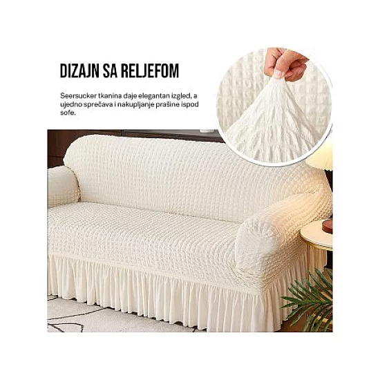 HOMEMATES 1+1 gratis retro pokrivač za dvosede i kauče od 145cm do 185cm - Bela
