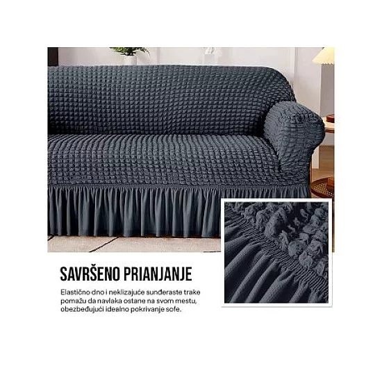 HOMEMATES Retro Pokrivač za dvosede i kauče od 145cm do 185cm - Siva