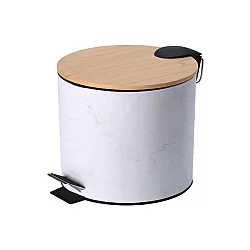 ESTIA Kanta za otpatke metal bambus sa pedalom (5L MERMER BELA)