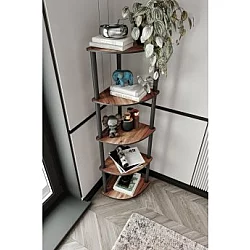 HANAH HOME Polica za knjige Bookcase 5 Corner Walnut