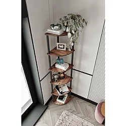 HANAH HOME Polica za knjige Bookcase 6 Corner Walnut