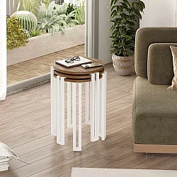 HANAH HOME Set 3 stočića Palma Walnut White
