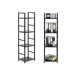 ModernHome Drvena polica sa metalnim LOFT okvirom, 4 nivoa, crna