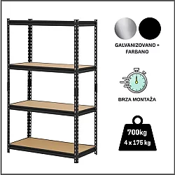 EPRO Metalna montažna polica Premium 150x70x30cm, metal-drvo, 700kg (4x175kg)