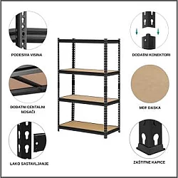 EPRO Metalna montažna polica Premium 150x70x30cm, metal-drvo, 700kg (4x175kg)