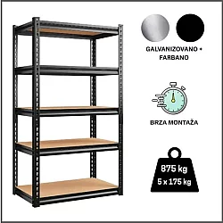 EPRO Metalna montažna polica Premium 180x90x35cm, metal-drvo, 875kg (5x175kg)