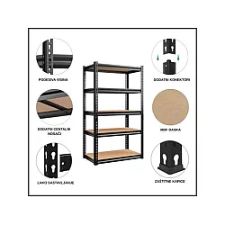 EPRO Metalna montažna polica Premium 180x90x40cm, metal-drvo, 875kg (5x175kg)