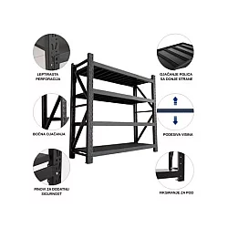 EPRO Metalna montažna polica Professional 200x200x60cm, metal-metal, 1.200kg (4x300kg) crna