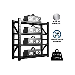 EPRO Metalna montažna polica Professional 200x200x60cm, metal-metal, 1.200kg (4x300kg) crna