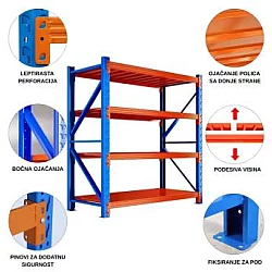 EPRO Metalna montažna polica Professional 200x200x60cm, metal-metal, 1.200kg (4x300kg) plavo-narandžasta
