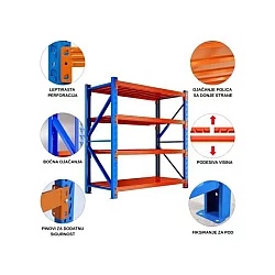 EPRO Metalna montažna polica Professional 200x200x60cm, metal-metal, 1.200kg (4x300kg) plavo-narandžasta