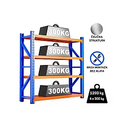 EPRO Metalna montažna polica Professional 200x200x60cm, metal-metal, 1.200kg (4x300kg) plavo-narandžasta