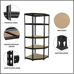 EPRO Metalna montažna ugaona polica Premium 180x90x40cm, metal-drvo, 875kg (5x175kg)