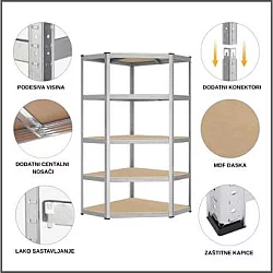 EPRO Metalna montažna ugaona polica Standard 180x70x30cm metal-drvo 875kg (5x175kg)