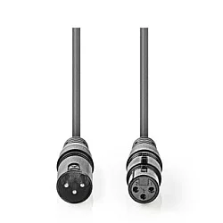 NEDIS COTG15012GY200 DMX Adapter Cable XLR 3-Pin muski na XLR 3-Pin zenski, Nickel Plated, 20m, Round, PVC