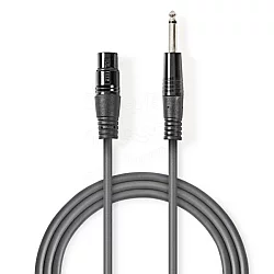 NEDIS COTG15120GY100, Nebalansirani audio kabl, XLR 3-pinski ženski, 6,35 mm muški, Niklovani, 10,0 m, PVC