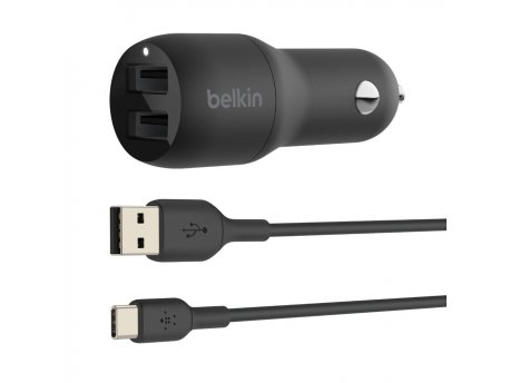BELKIN CCE001BT1MBK crni auto punjač 2xUSB-A+kabl USB-A na USB-C