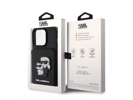 APPLE Maska za iPhone 15 Pro Max SAFFIANO CARDSLOTS AND STAND K&C PATCH BLACK