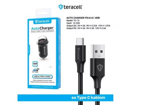 TERACELL Evolution TC-13 48W dual auto punjač sa USB C kablom