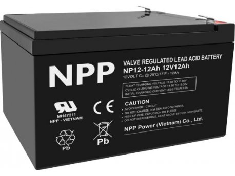 NPP NP12V-12Ah, AGM Battery, C20=12AH, T2, 151x98x95x100, 3,3KG, crna
