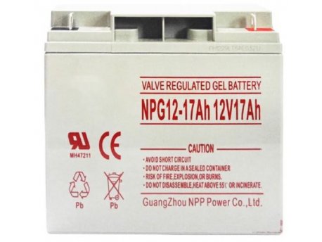 NPP NPG12V-17Ah, Gel battery, C20=17AH, T3, 180*77*167*167, 4,8KG, Light grey
