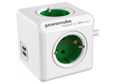 ALLOCACOC PowerCube Extended USB 4xSchuko + dual USB, kabl duž.1.5m, zelena
